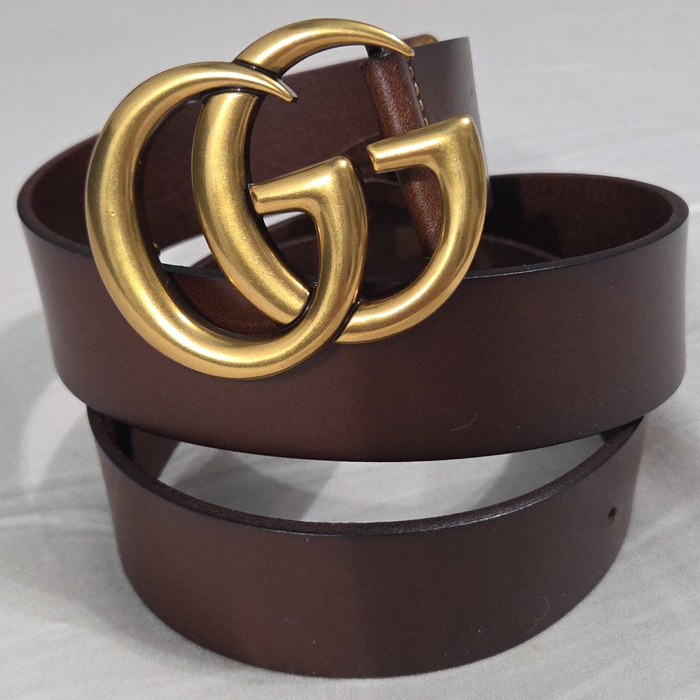 Gucci Brown Leather Belt with Gold Double G Buckle - Picture 3 of 16